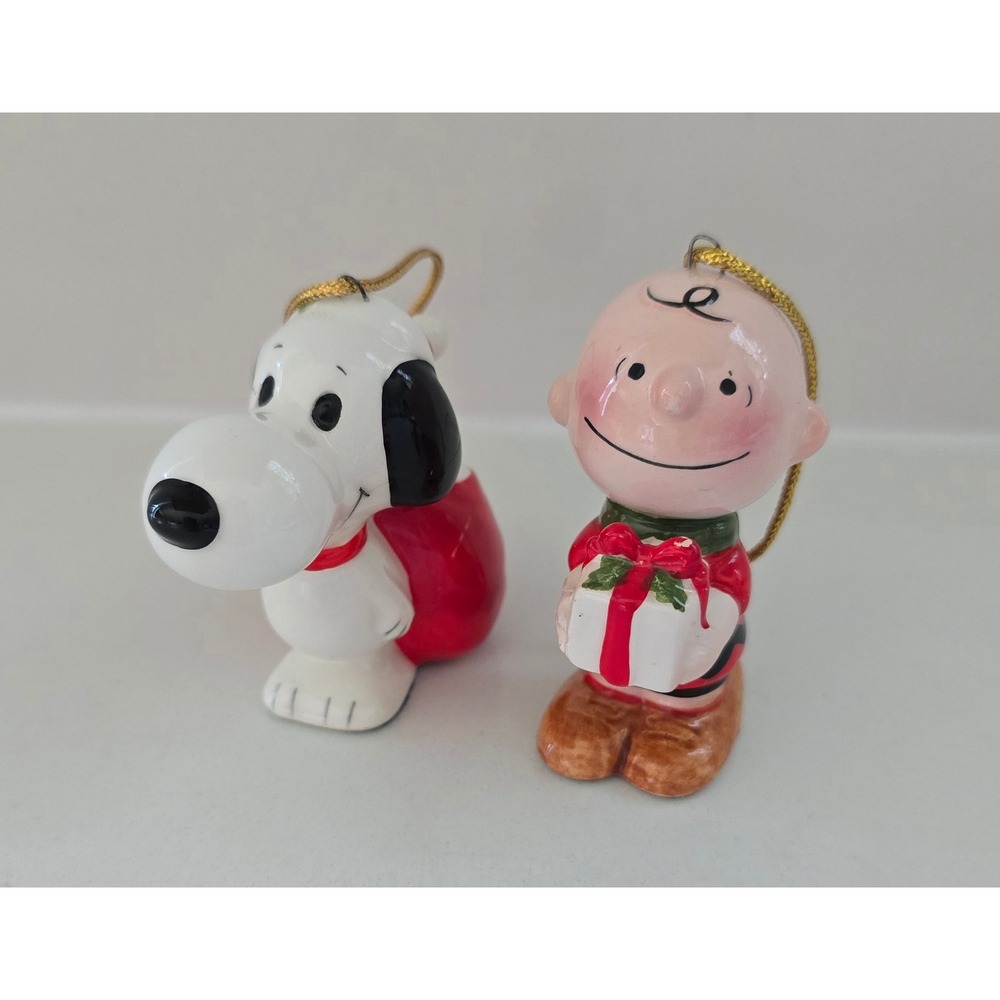 Vintage Peanuts Snoopy Charlie Brown Ceramic Christmas Ornaments Set Japan 1958